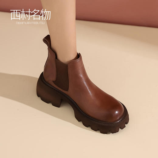 西村名物女英伦风2022秋冬新款真皮厚底增高短靴切尔西靴潮44081 商品图0