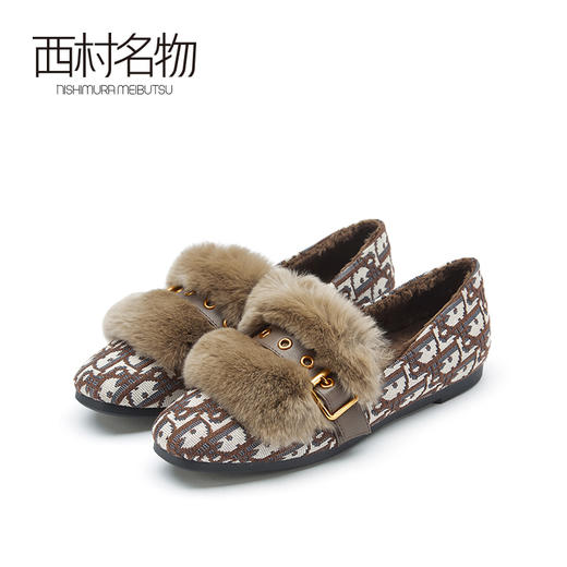 西村名物2021春季新款平底一脚蹬毛毛鞋女外穿时尚豆豆鞋X21AM12801 商品图0