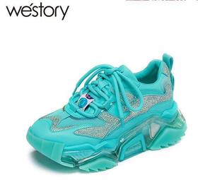 westory真皮仿钻老爹鞋2022春季新款厚底增高运动鞋ins潮W22AM54551