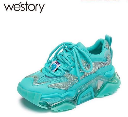 westory真皮仿钻老爹鞋2022春季新款厚底增高运动鞋ins潮W22AM54551 商品图0
