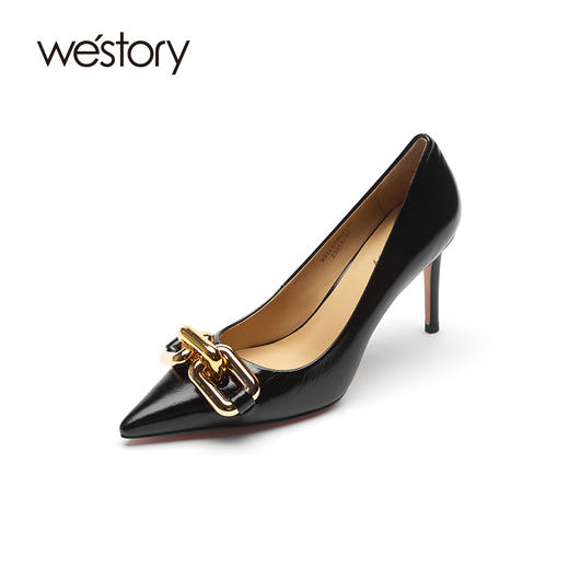 westory女鞋2021秋季新款漆皮尖头浅口高跟鞋细跟宴会W21CE70841 商品图0