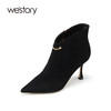 westory2021秋冬新款尖头羊皮绒高跟短靴复古法式风W21DS80891 商品缩略图0
