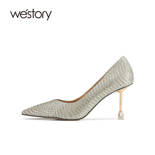 westory春季新款奢华蛇皮高跟鞋女尖头浅口单鞋气质百搭细跟W22AE54011 商品图0