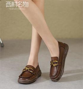 西村名物2022秋季新款复古乐福鞋女英伦风圆头小皮鞋女低跟37151