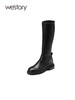 westory2022年秋冬新款黑色长靴小个子平底显瘦骑士靴女81831 商品缩略图0