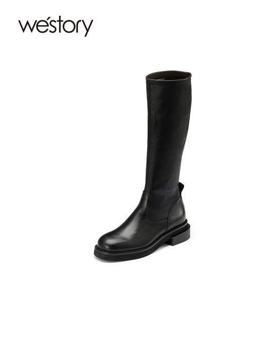 westory2022年秋冬新款黑色长靴小个子平底显瘦骑士靴女81831 商品图0