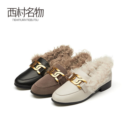 西村名物2021春季新款毛毛鞋女平底百搭羊毛皮女鞋X21AM12841 商品图0