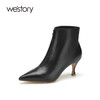 westory2020冬季新款高跟中筒鞋女百搭 时尚时装靴真皮W20DS80271 商品缩略图0