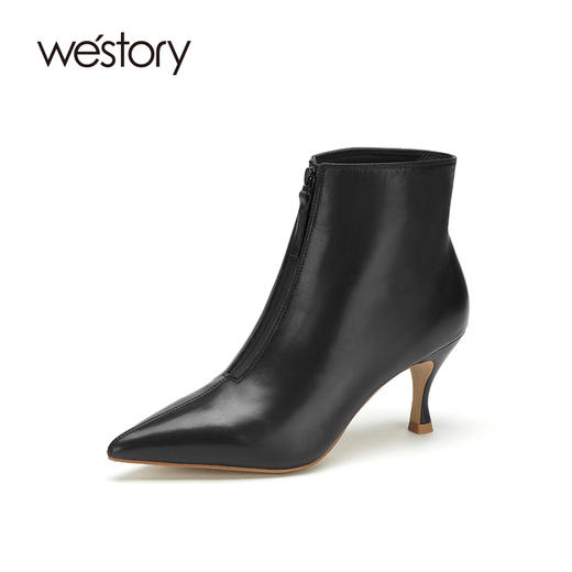 westory2020冬季新款高跟中筒鞋女百搭 时尚时装靴真皮W20DS80271 商品图0