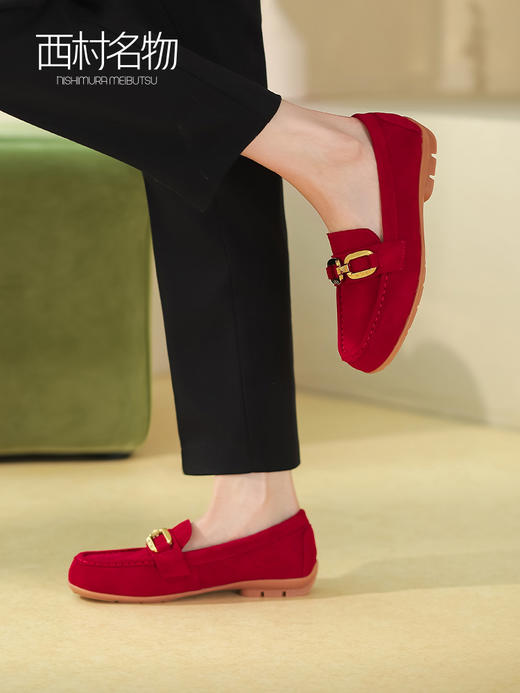 西村名物2022春季新款女休闲搭扣款乐福鞋舒适一脚蹬浅口鞋10371 商品图0