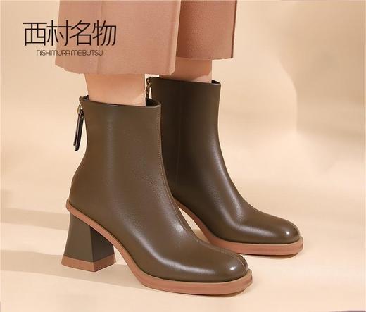 西村名物2022冬新款法式高跟气质粗高跟芒果头通勤女短靴44911 商品图0