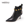 westory2021秋冬新款时装靴细跟尖头高跟短靴铆钉复古W21DS81061 商品缩略图0