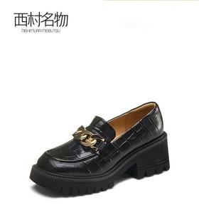 西村名物厚底乐福鞋女春季英伦风小皮鞋大头jk鞋黑色单鞋X22AM18851