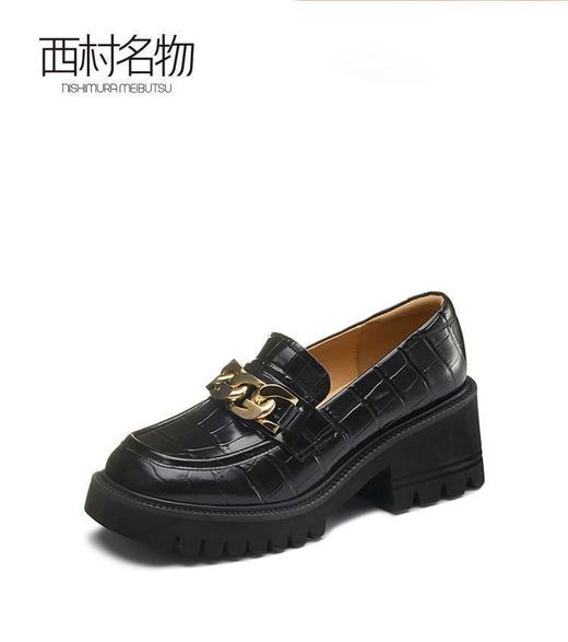 西村名物厚底乐福鞋女春季英伦风小皮鞋大头jk鞋黑色单鞋X22AM18851 商品图0