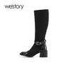 westory2021秋新款长筒袜靴高跟瘦瘦靴弹力时装不过膝拼接长靴女W21DQ81521 商品缩略图0
