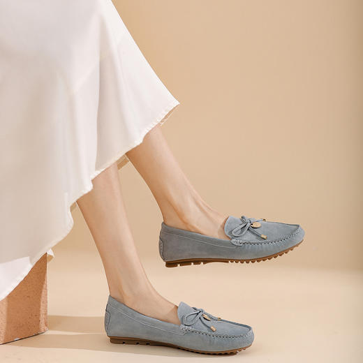 西村名物2022春新款百搭真皮平底休闲豆豆鞋乐福鞋女单鞋X22AM17301 商品图0