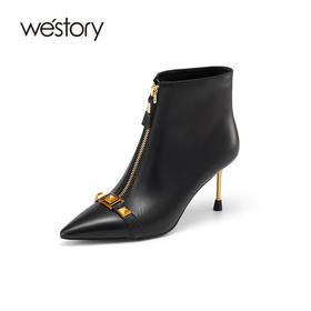 westory2021秋季新款潮流女靴拉链装饰短筒时装靴W21DS80821