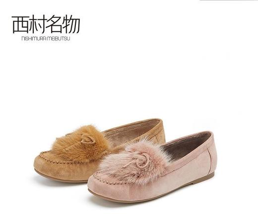 西村名物豆豆鞋女2022年秋季新款英伦平底百搭一脚蹬毛毛鞋37821 商品图0