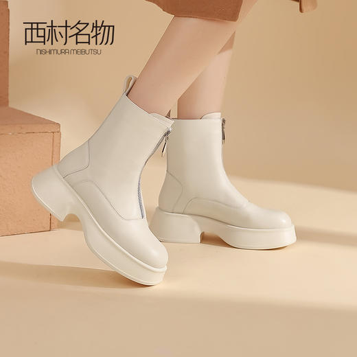 西村名物前拉链休闲靴女2022冬季靴子新款商场短靴厚底皮靴44991 商品图0