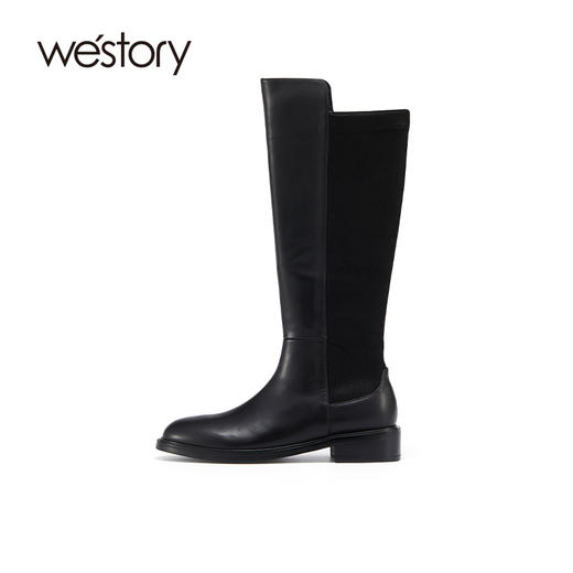 westory2021秋季新款长靴拼接朋克风黑色时装靴W21DQ81151 商品图0