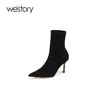 westory2021年秋季短靴女新款单靴尖头细高跟靴欧美风W21DS80851 商品缩略图0