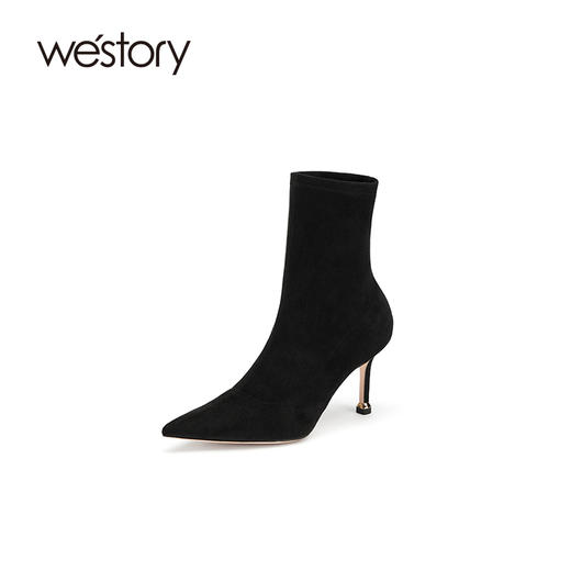 westory2021年秋季短靴女新款单靴尖头细高跟靴欧美风W21DS80851 商品图0