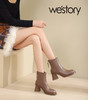 westory粗高跟时装短靴真皮拉链显瘦增高靴子22年秋冬新款女82281 商品缩略图0
