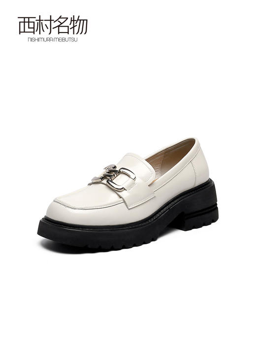 西村名物2022春季新款厚底乐福鞋英伦风一脚蹬松糕小皮鞋女X22AM16911 商品图0