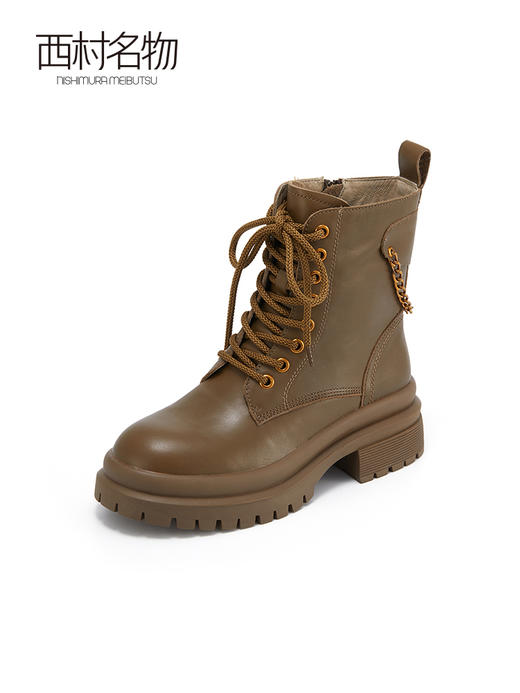 西村名物2021冬季新款英伦风真皮马丁靴增高ins短靴复古女鞋X21DS43981 商品图0