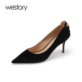 westory新款纯色绒面高跟鞋尖头细跟通勤女鞋职场ol时尚简约单鞋W22AE53891