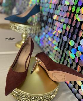 westory女鞋新款尖头高跟鞋细跟婚鞋单鞋纹71081