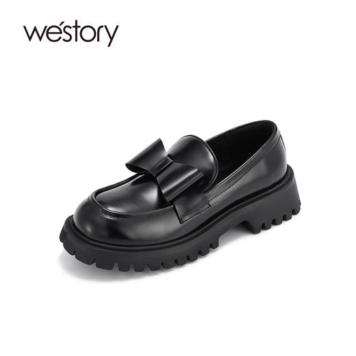 westory秋冬蝴蝶结乐福鞋厚底一脚蹬单鞋圆头减龄真皮女鞋W22AM54141 商品图2