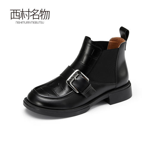 西村名物秋冬新款女短靴套脚圆头厚底百搭时尚休闲女袜靴44111 商品图0