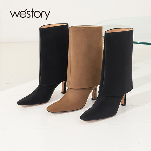 westory2021秋季新款裤管靴甜酷高跟中靴时装靴女W21DC81441 商品图0