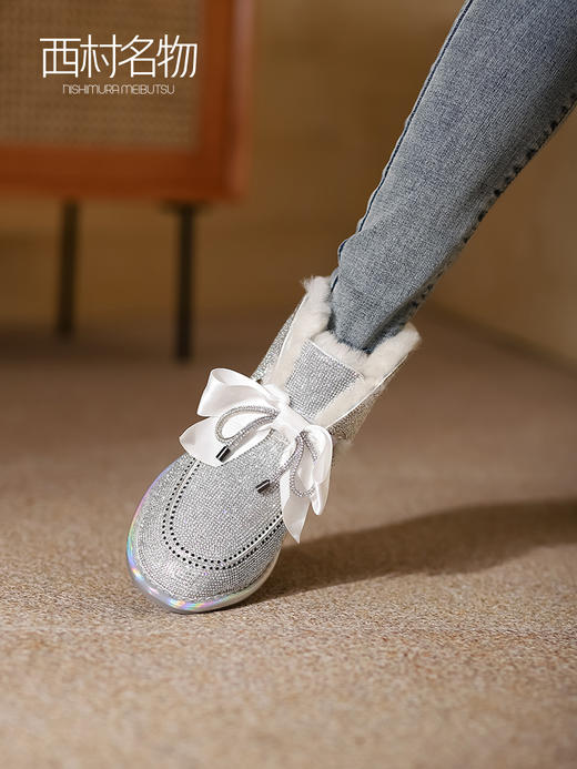 西村名物2021冬季新款平底学生靴子一脚蹬短靴女保暖雪地靴T21DS45161 商品图0