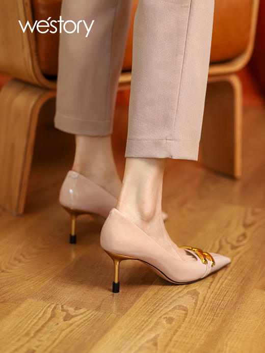 westory女鞋2021秋季新款光面尖头细跟高跟鞋宴会单鞋W21CE70891 商品图0
