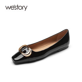 westory女鞋2021秋季新款漆皮浅口尖头奶奶鞋平底单鞋W21CE70871