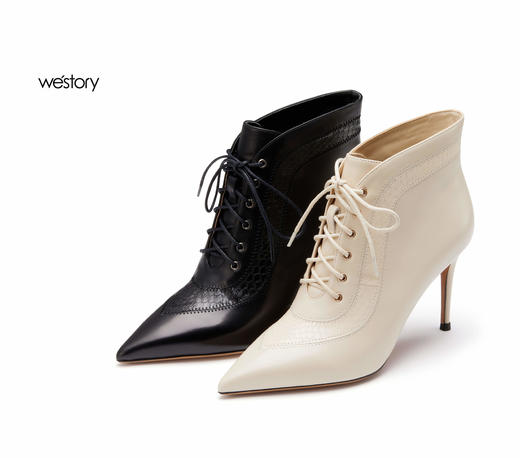 westory秋冬新款系带细跟宴会短靴W22DS81941 商品图0
