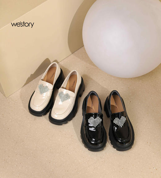 westory22年秋季新款圆头可爱时尚可甜可盐乐福鞋厚底增高休闲鞋女72691 商品图0