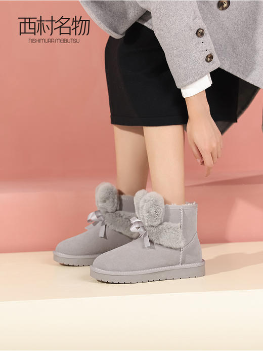 西村名物时尚雪地靴2022冬季新款女靴舒适低跟毛里短筒靴44311 商品图0