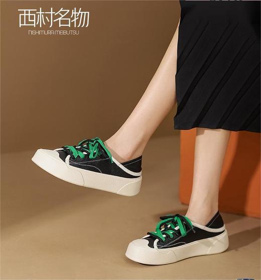 西村名物2022秋季新款透气懒人鞋子两穿半拖一脚蹬37131 商品图0