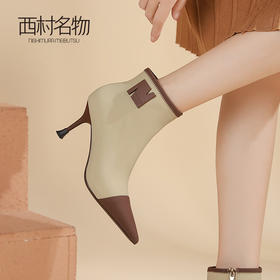 西村名物气质法式小短靴及踝靴尖头细跟2022初冬软羊皮女靴44921