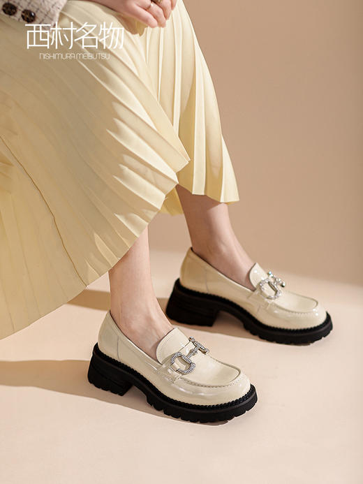 西村名物2022春季商场新款厚底乐福鞋小皮鞋女马衔扣单鞋X22AM17521 商品图0