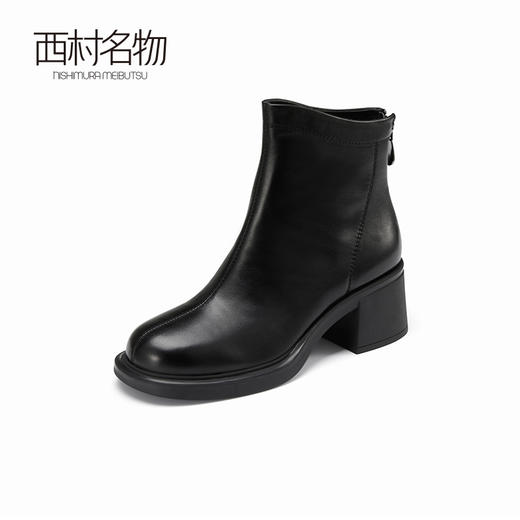 西村名物2022冬季新款牛皮酷飒短靴粗跟英伦风ins厚底机车靴44161 商品图0