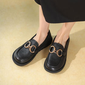 西村名物2022年秋新款大眼睛金属扣英伦风牛皮乐福鞋单鞋女11251