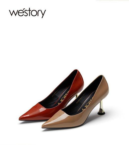 westory22年秋季新款浅口尖头细高跟真皮气质通勤OL单鞋职场71861 商品图2
