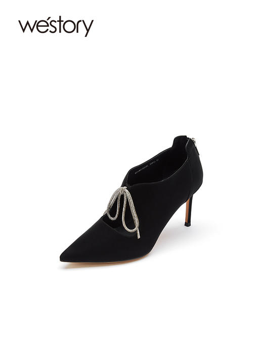 westory2021秋季新款百搭复古英伦风单鞋绑带尖头细跟W21CM71631 商品图0