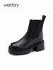 westory2022新款秋冬松紧圆头厚底切尔西靴女粗跟拼接短靴82151 商品缩略图1