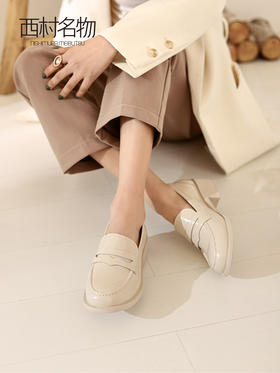 西村名物2022春季新款女秋冬季英伦风JK鞋黑色厚底乐福鞋X22AM17751