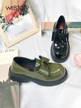 Westory22年秋季新款一脚蹬英伦风复古小皮单鞋厚底真皮乐福鞋72081